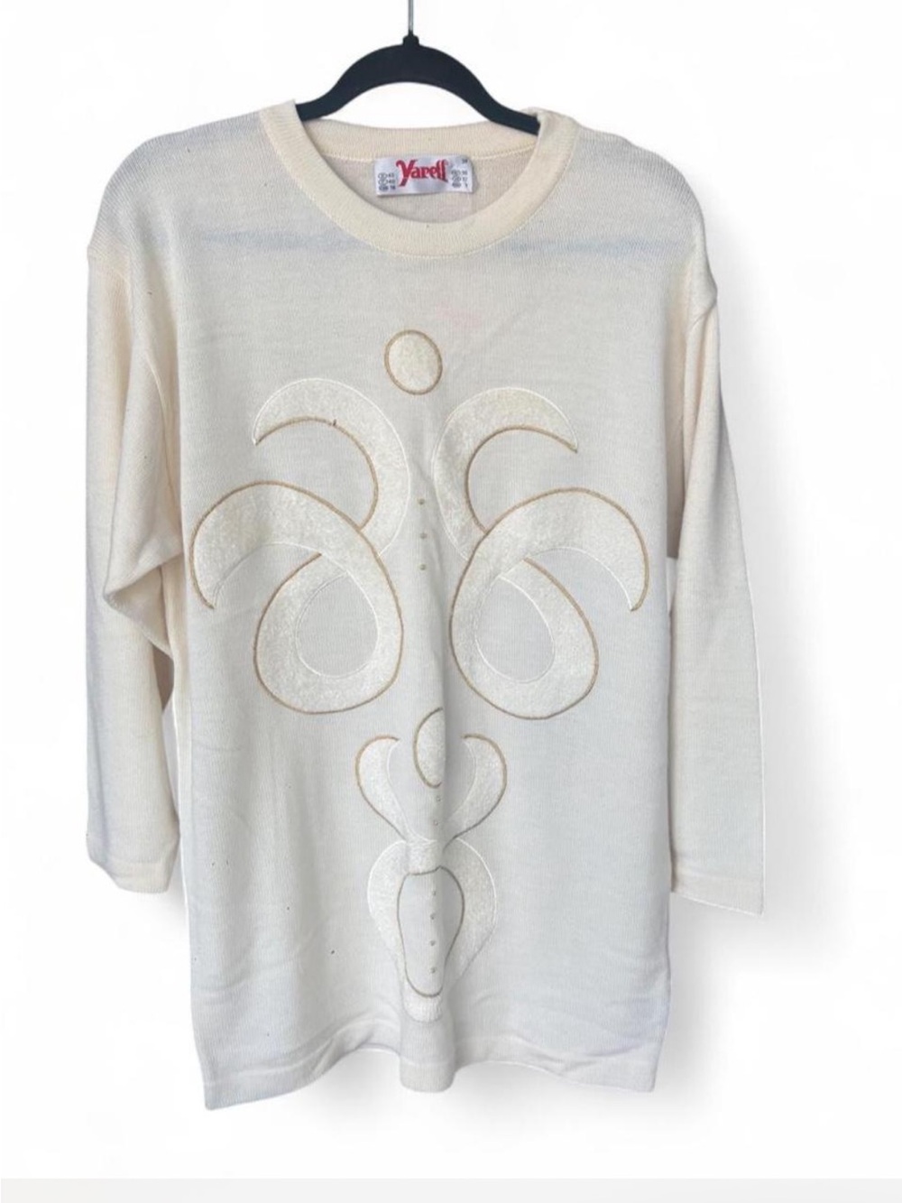 Yarell Cream Long Sleeve Embroidered Knit Top